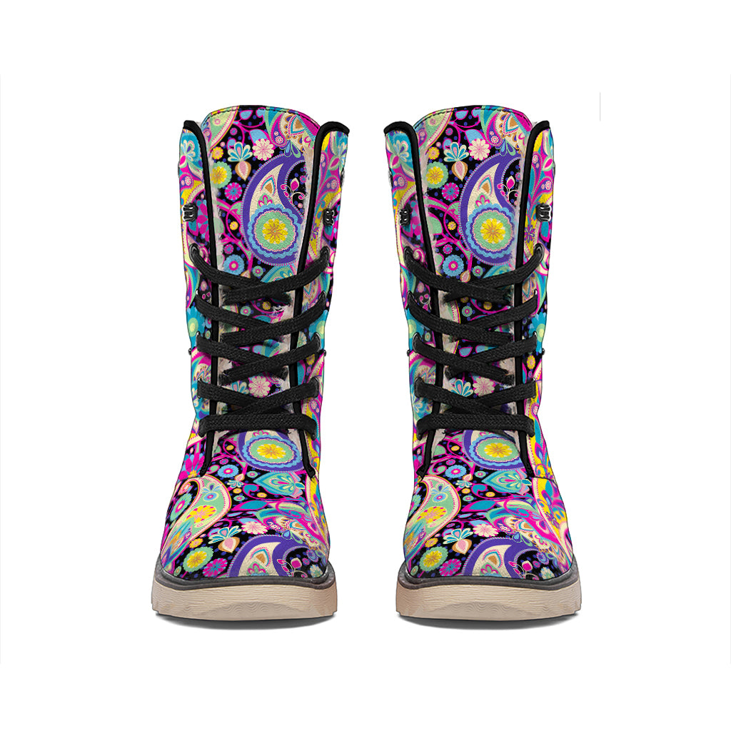 Bohemian Paisley Pattern Print Winter Boots