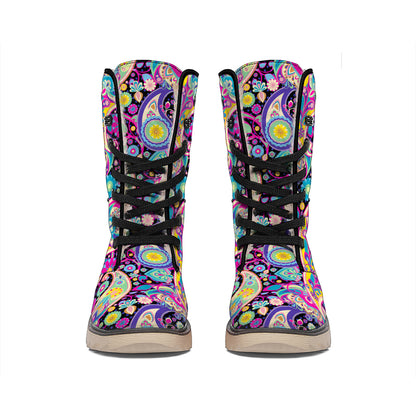 Bohemian Paisley Pattern Print Winter Boots