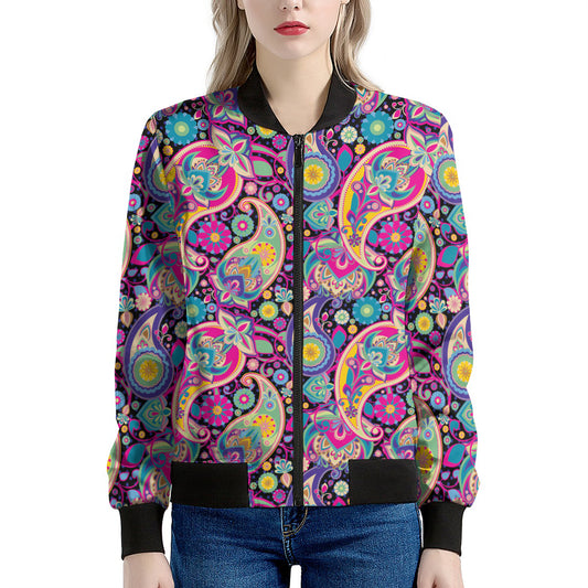 Bohemian Paisley Pattern Print Women's Bomber Jacket
