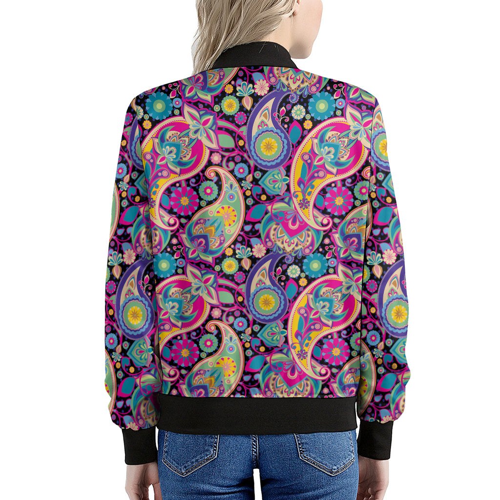 Bohemian Paisley Pattern Print Women's Bomber Jacket
