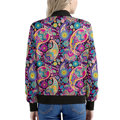 Bohemian Paisley Pattern Print Women's Bomber Jacket