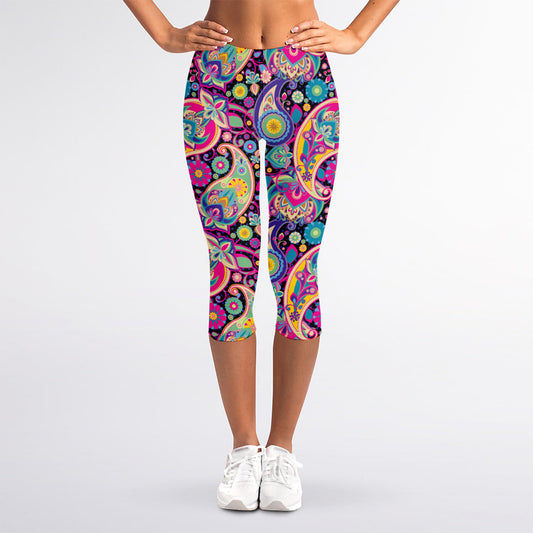 Bohemian Paisley Pattern Print Women's Capri Leggings