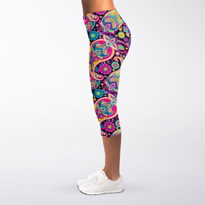 Bohemian Paisley Pattern Print Women's Capri Leggings