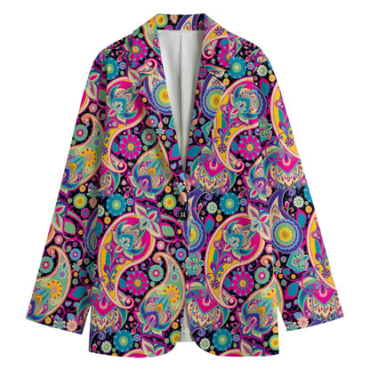 Bohemian Paisley Pattern Print Women's Cotton Blazer