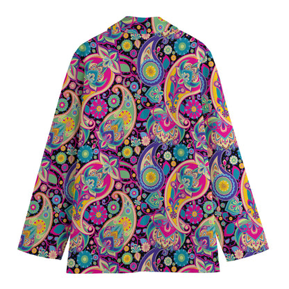 Bohemian Paisley Pattern Print Women's Cotton Blazer