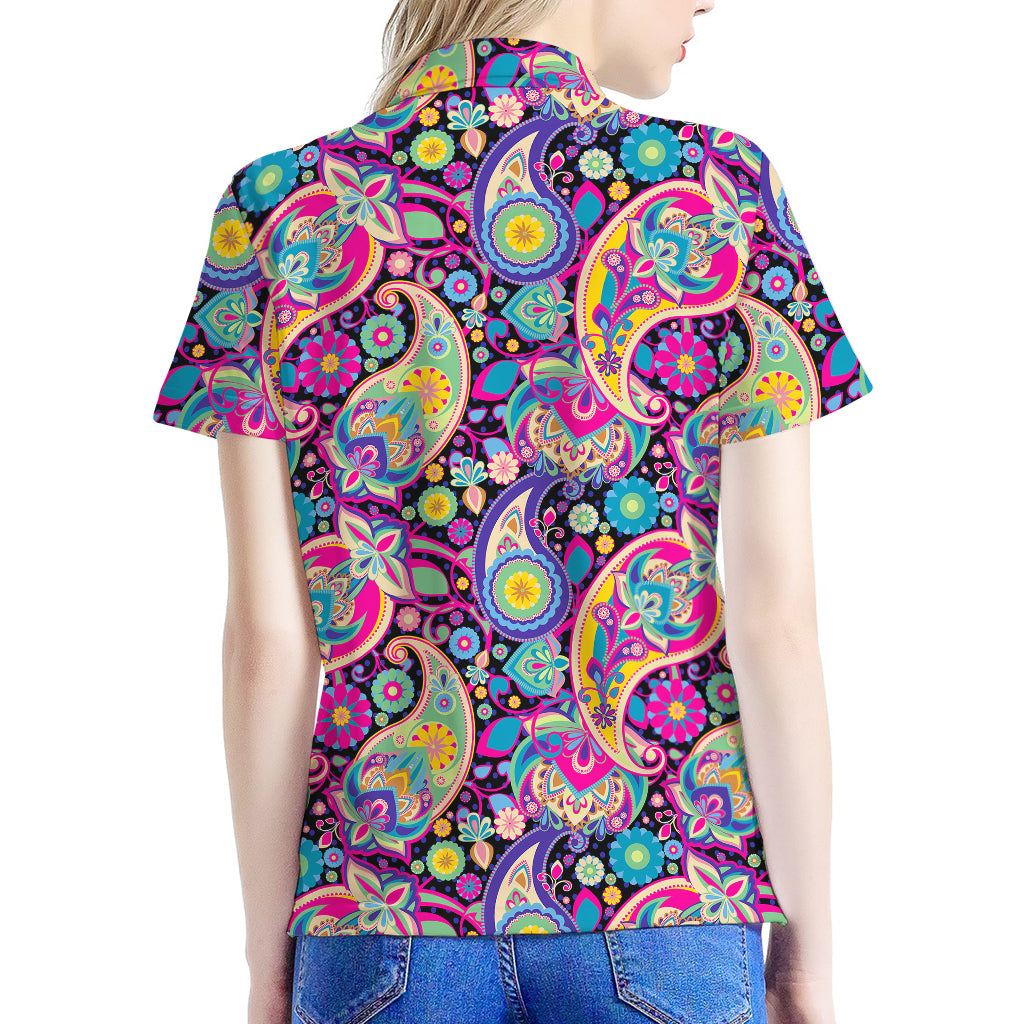 Bohemian Paisley Pattern Print Women's Polo Shirt