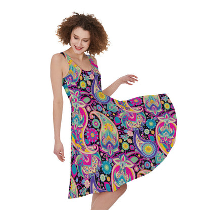 Bohemian Paisley Pattern Print Women's Sleeveless Dress