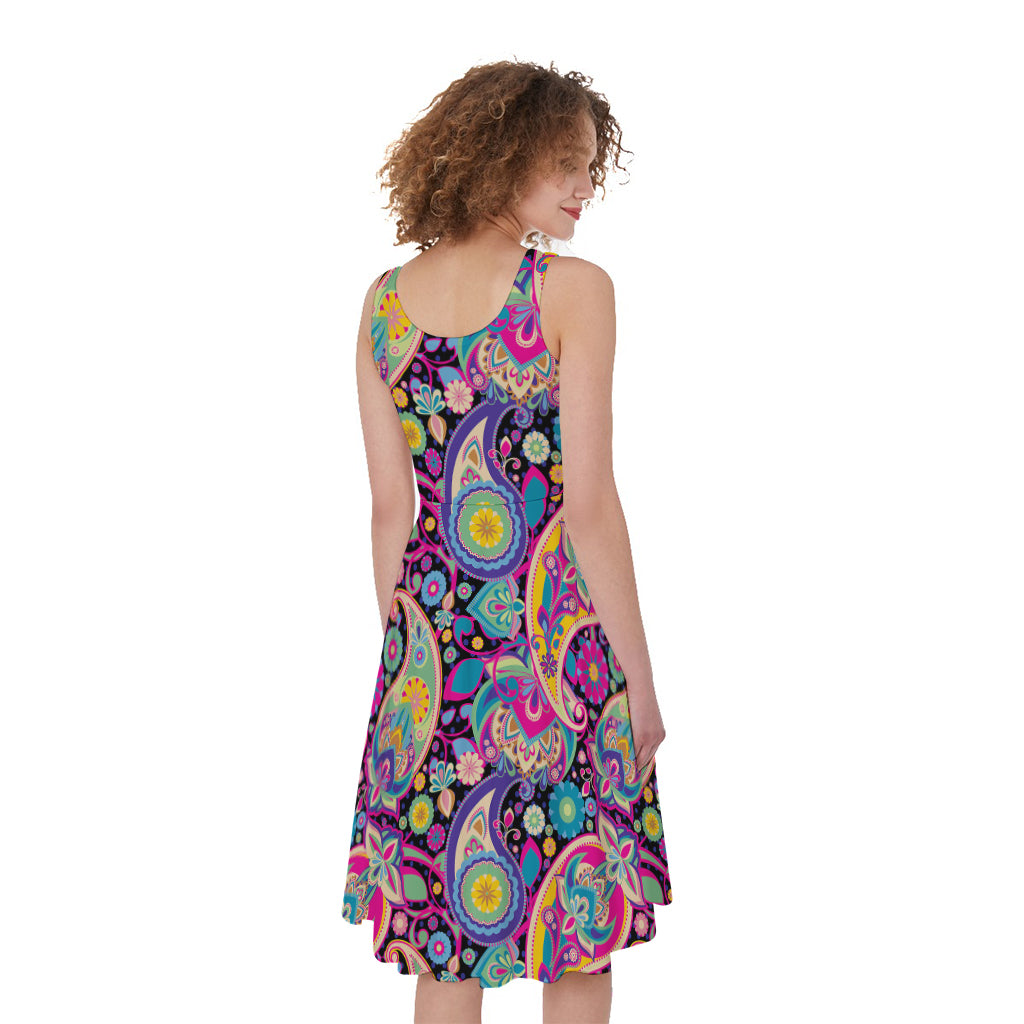 Bohemian Paisley Pattern Print Women's Sleeveless Dress