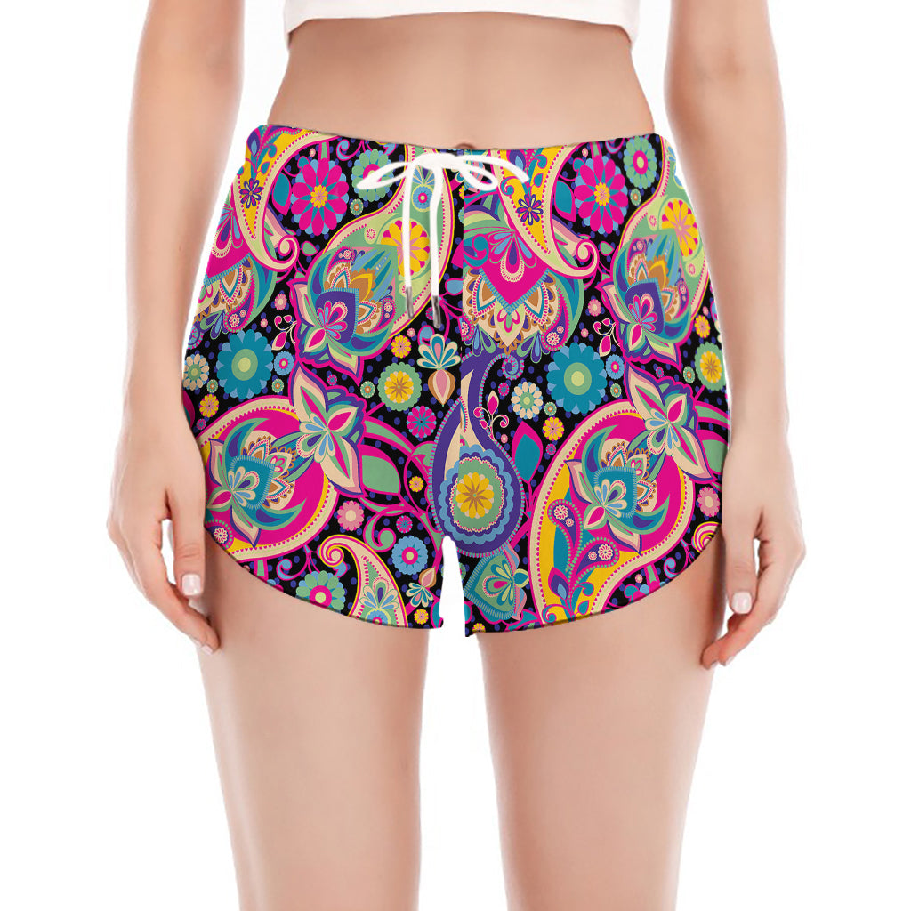 Bohemian Paisley Pattern Print Women's Split Running Shorts