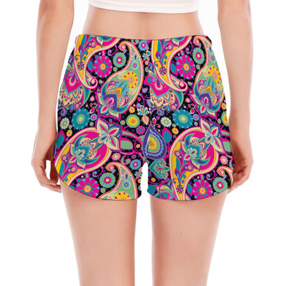 Bohemian Paisley Pattern Print Women's Split Running Shorts