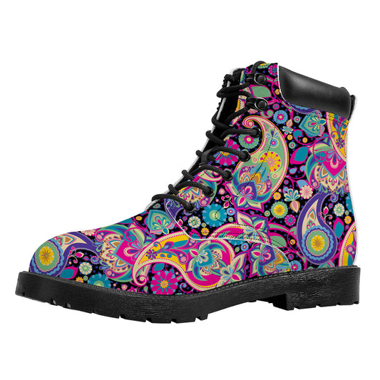 Bohemian Paisley Pattern Print Work Boots