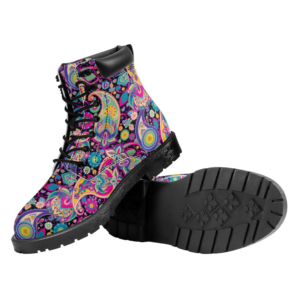 Bohemian Paisley Pattern Print Work Boots
