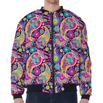 Bohemian Paisley Pattern Print Zip Sleeve Bomber Jacket