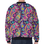 Bohemian Paisley Pattern Print Zip Sleeve Bomber Jacket