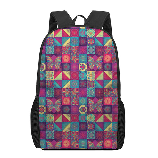Bohemian Patchwork Pattern Print 17 Inch Backpack