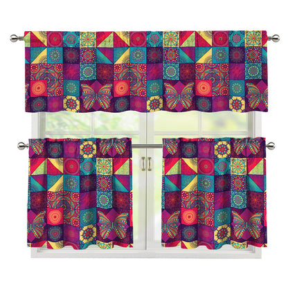 Bohemian Patchwork Pattern Print 3 Piece Kitchen Curtains