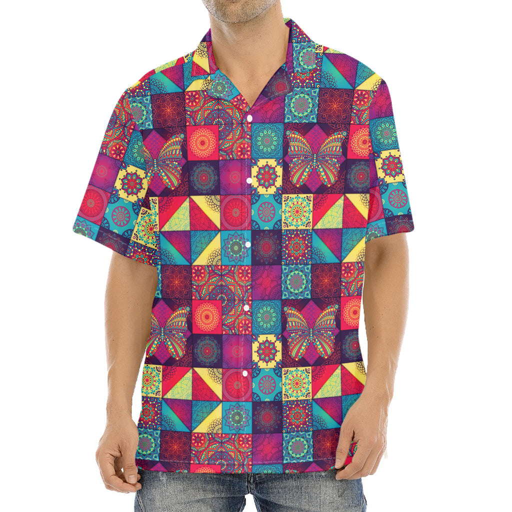 Bohemian Patchwork Pattern Print Aloha Shirt