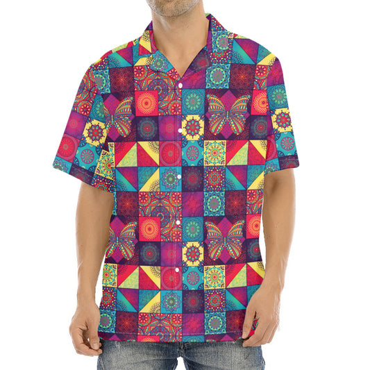 Bohemian Patchwork Pattern Print Aloha Shirt