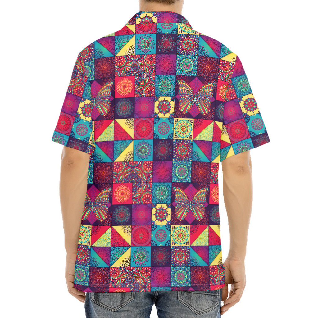 Bohemian Patchwork Pattern Print Aloha Shirt