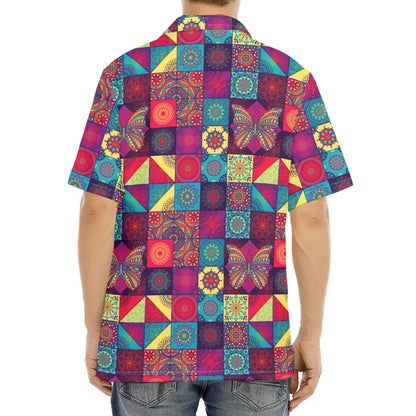 Bohemian Patchwork Pattern Print Aloha Shirt