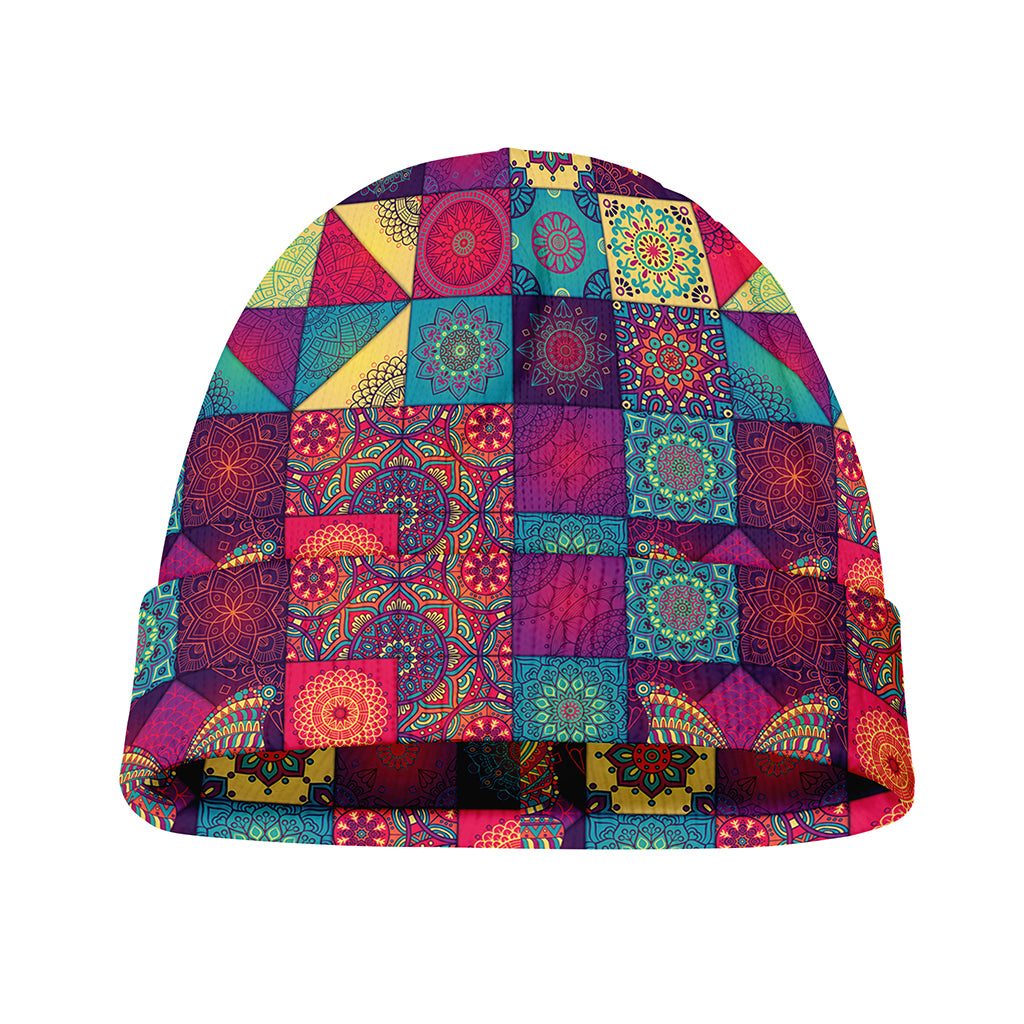 Bohemian Patchwork Pattern Print Beanie