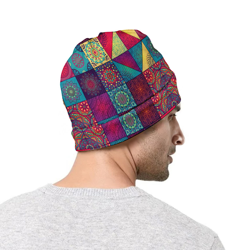 Bohemian Patchwork Pattern Print Beanie