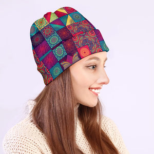 Bohemian Patchwork Pattern Print Beanie