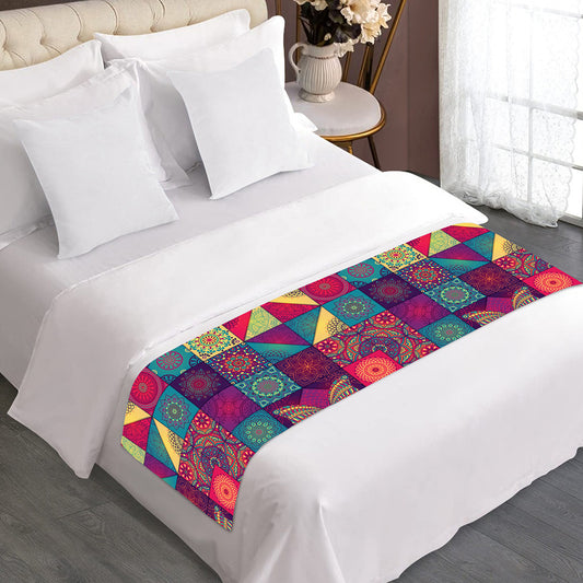 Bohemian Patchwork Pattern Print Bed Runner