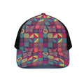 Bohemian Patchwork Pattern Print Black Mesh Trucker Hat
