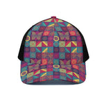 Bohemian Patchwork Pattern Print Black Mesh Trucker Cap
