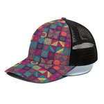 Bohemian Patchwork Pattern Print Black Mesh Trucker Cap