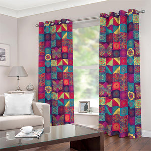 Bohemian Patchwork Pattern Print Blackout Grommet Curtains