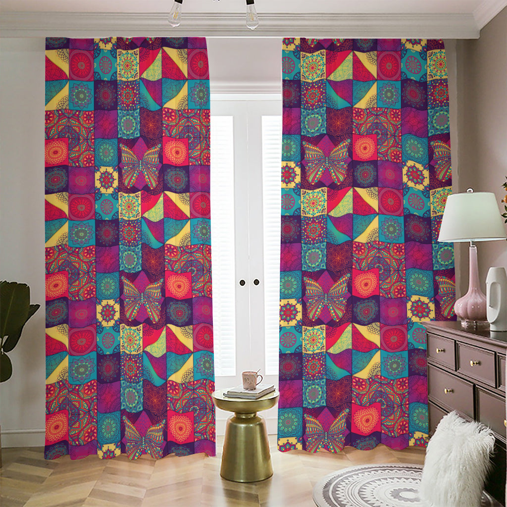 Bohemian Patchwork Pattern Print Blackout Pencil Pleat Curtains