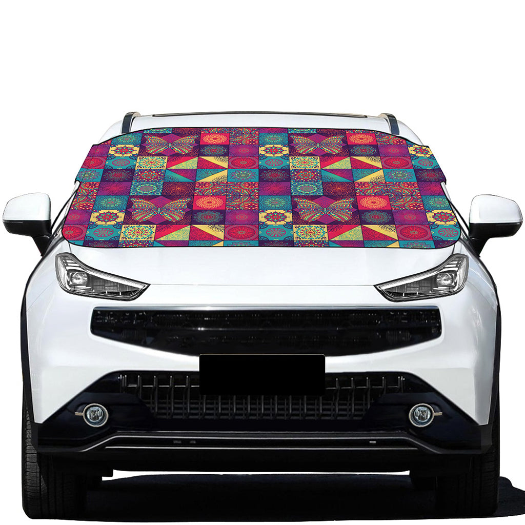 Bohemian Patchwork Pattern Print Car Windshield Snow Cover