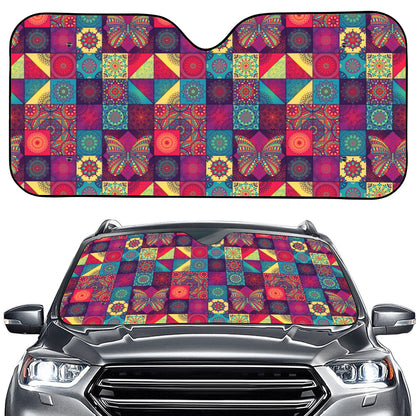 Bohemian Patchwork Pattern Print Car Windshield Sun Shade