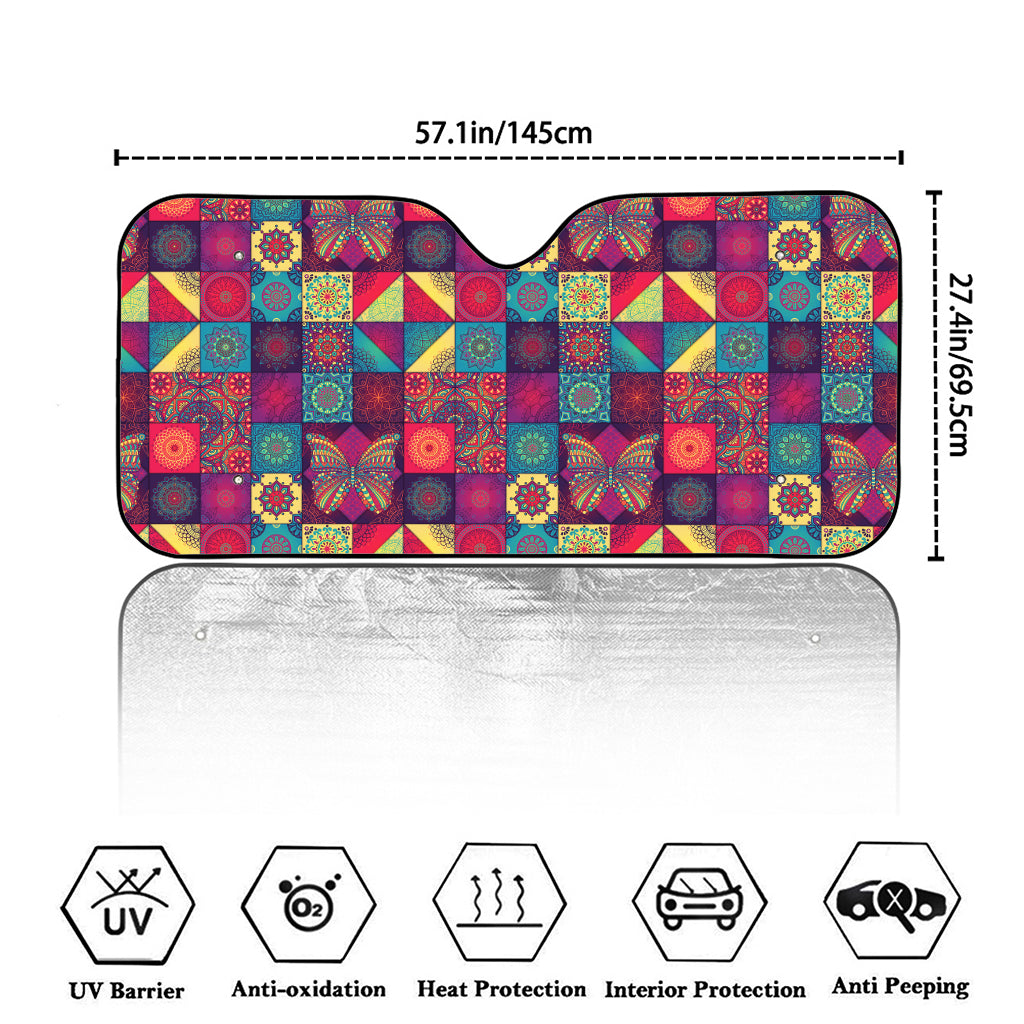 Bohemian Patchwork Pattern Print Car Windshield Sun Shade
