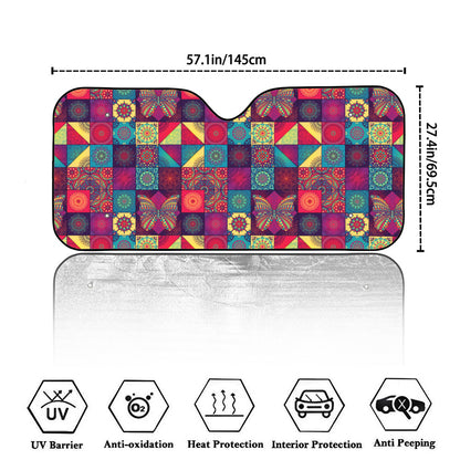 Bohemian Patchwork Pattern Print Car Windshield Sun Shade