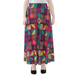 Bohemian Patchwork Pattern Print Chiffon Maxi Skirt