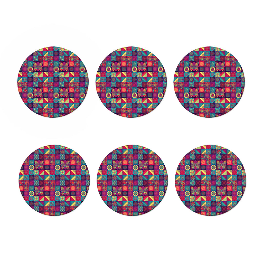Bohemian Patchwork Pattern Print Coaster Set