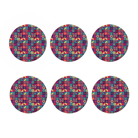 Bohemian Patchwork Pattern Print Coaster Set