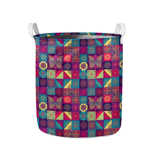 Bohemian Patchwork Pattern Print Collapsible Laundry Basket