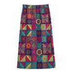 Bohemian Patchwork Pattern Print Cotton Front Slit Maxi Skirt