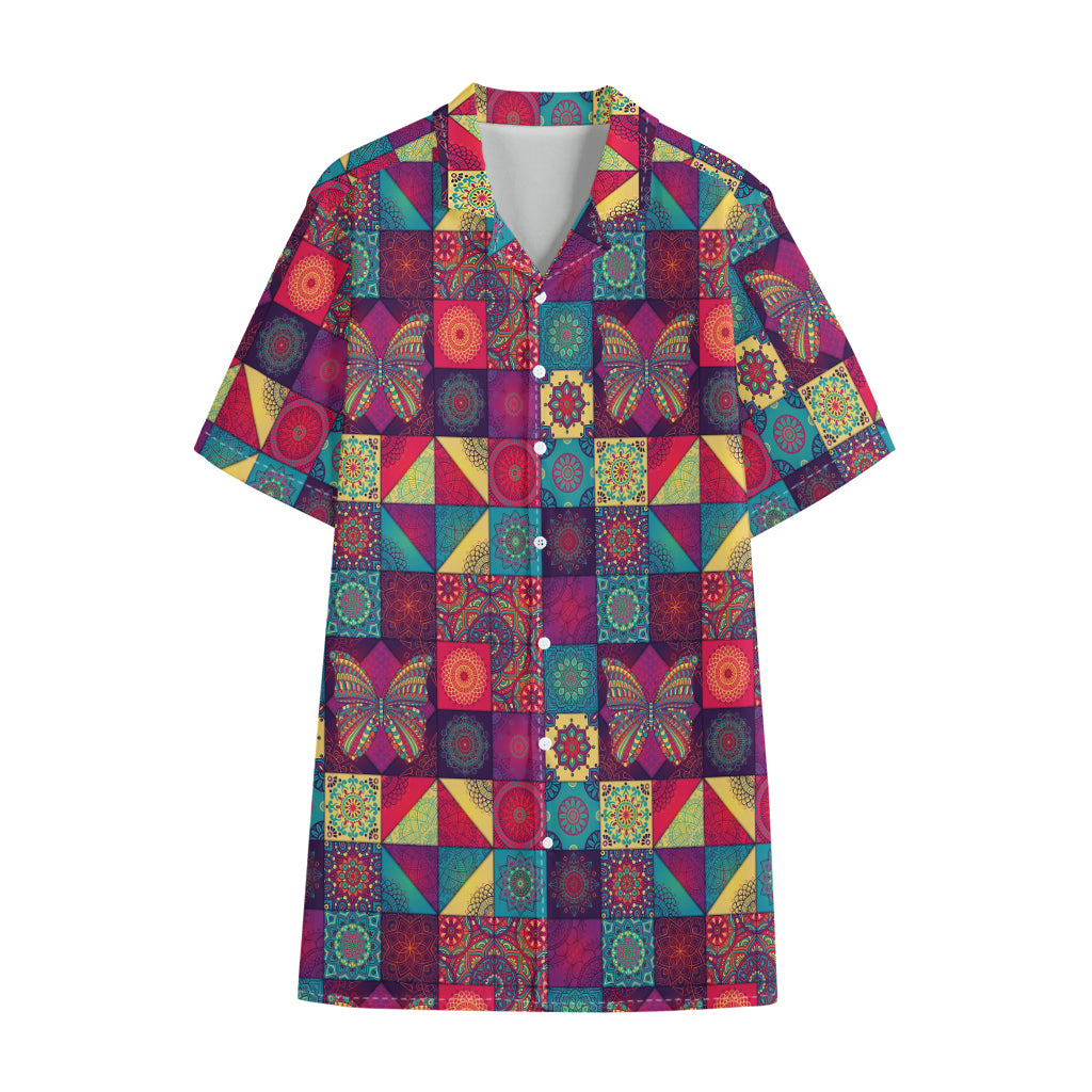 Bohemian Patchwork Pattern Print Cotton Hawaiian Shirt