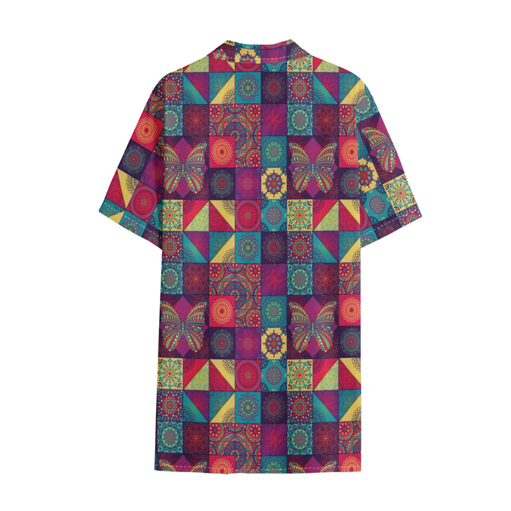 Bohemian Patchwork Pattern Print Cotton Hawaiian Shirt