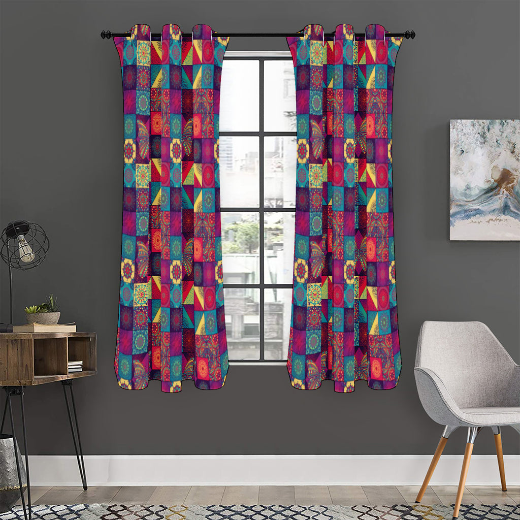 Bohemian Patchwork Pattern Print Curtain