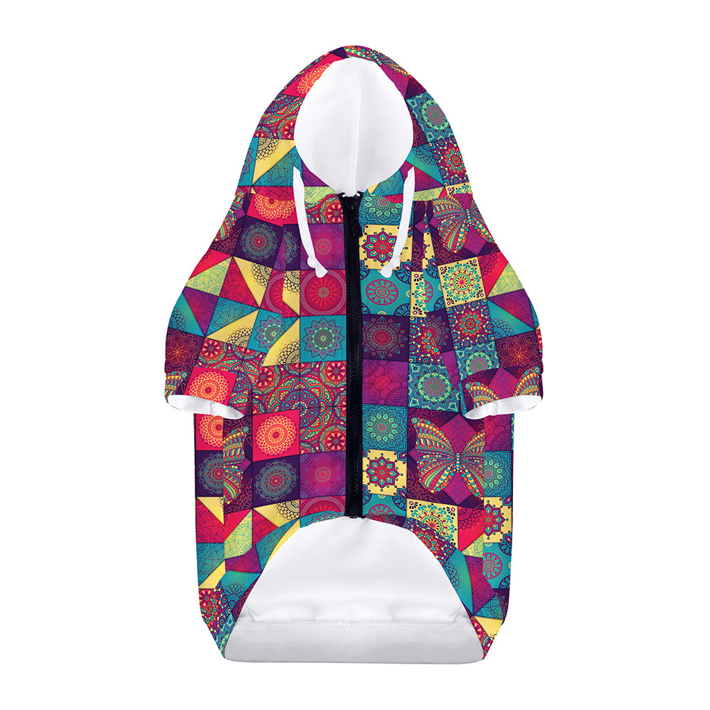 Bohemian Patchwork Pattern Print Dog Zip Up Hoodie
