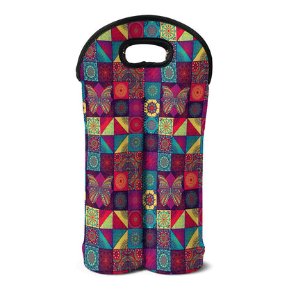 Bohemian Patchwork Pattern Print Double Neoprene Wine Tote