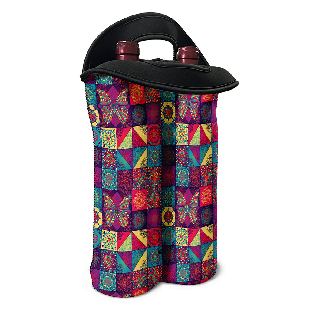 Bohemian Patchwork Pattern Print Double Neoprene Wine Tote