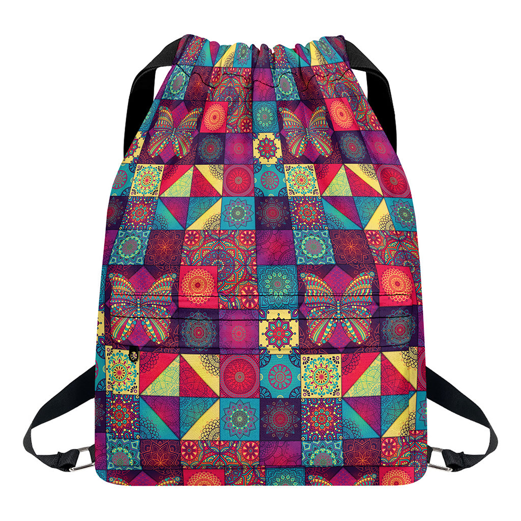 Bohemian Patchwork Pattern Print Drawstring Backpack
