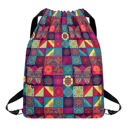 Bohemian Patchwork Pattern Print Drawstring Backpack